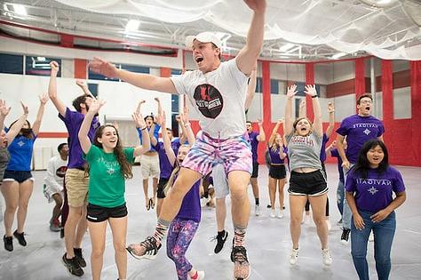 First year students and their LINK mentors play games as part of an icebreakers session during orientation August 24, 2019 in the James David Ross Family Recreation Center on the campus of Washington & Jefferson College.